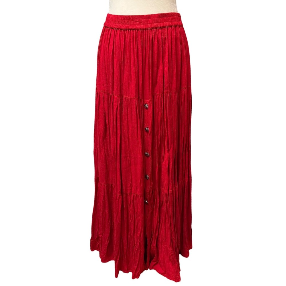 Vtg 90s Y2k Maxi Skirt Women L Tier Boho Cowgirl Chic Flowy Cottagecore Festival